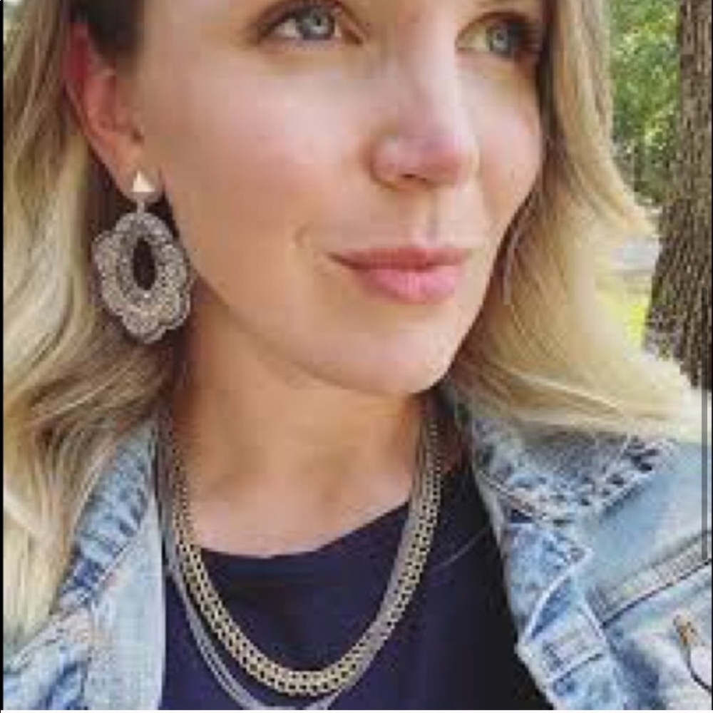Stella & Dot | Black, Gray & Gold Hand Beaded Dove Statement Earrings - Picture 8 of 11